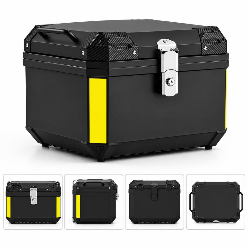 Baúl Trasero para Moto 45L/57L, Maleta de Equipaje Impermeable de Gran Capacidad para Motocicleta, Caja Superior Resistente con Cerradura Metálica Antirrobo, Tiras Reflectantes de Seguridad, Diseño de Liberación Rápida para Viajes y Uso Diario