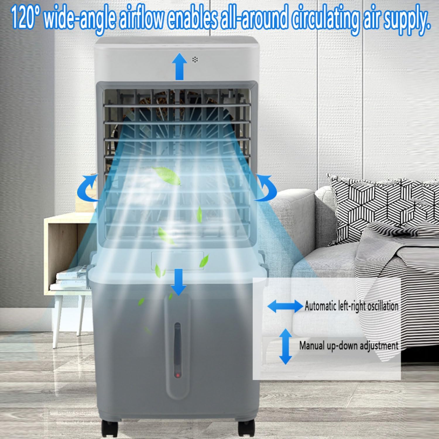 Aire acondicionado portátil silencioso de 32 litros, enfriador de aire portátil, ventilador humidificador, temporizador de 7 horas, 3 velocidades, control remoto, enfriador de aire para dormitorio y hogar.