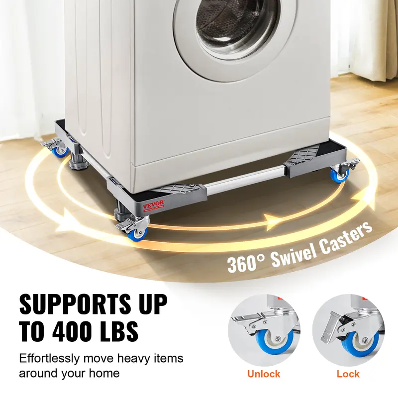 Base Universal VEVOR para Electrodomésticos (181 kg / 400 lb), Ruedas con Freno, Ajustable 16‑27 pulgadas, para Lavadora y Refrigerador