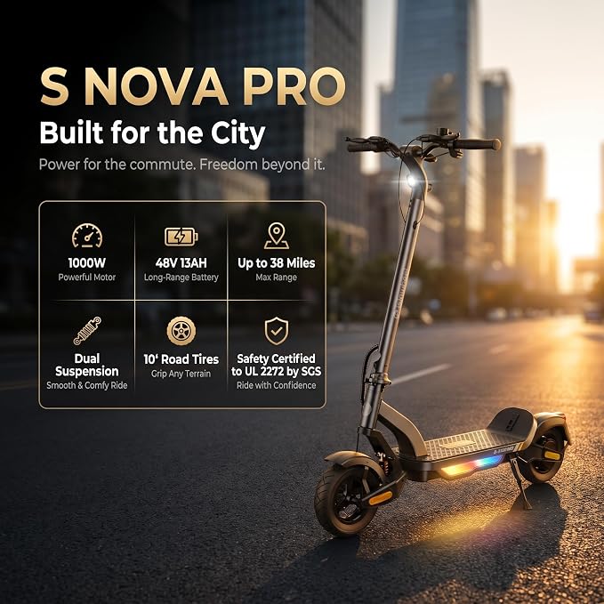 Patinete eléctrico isinwheel S NOVA PRO, 28 mph, 1000 W, autonomía de 38 millas