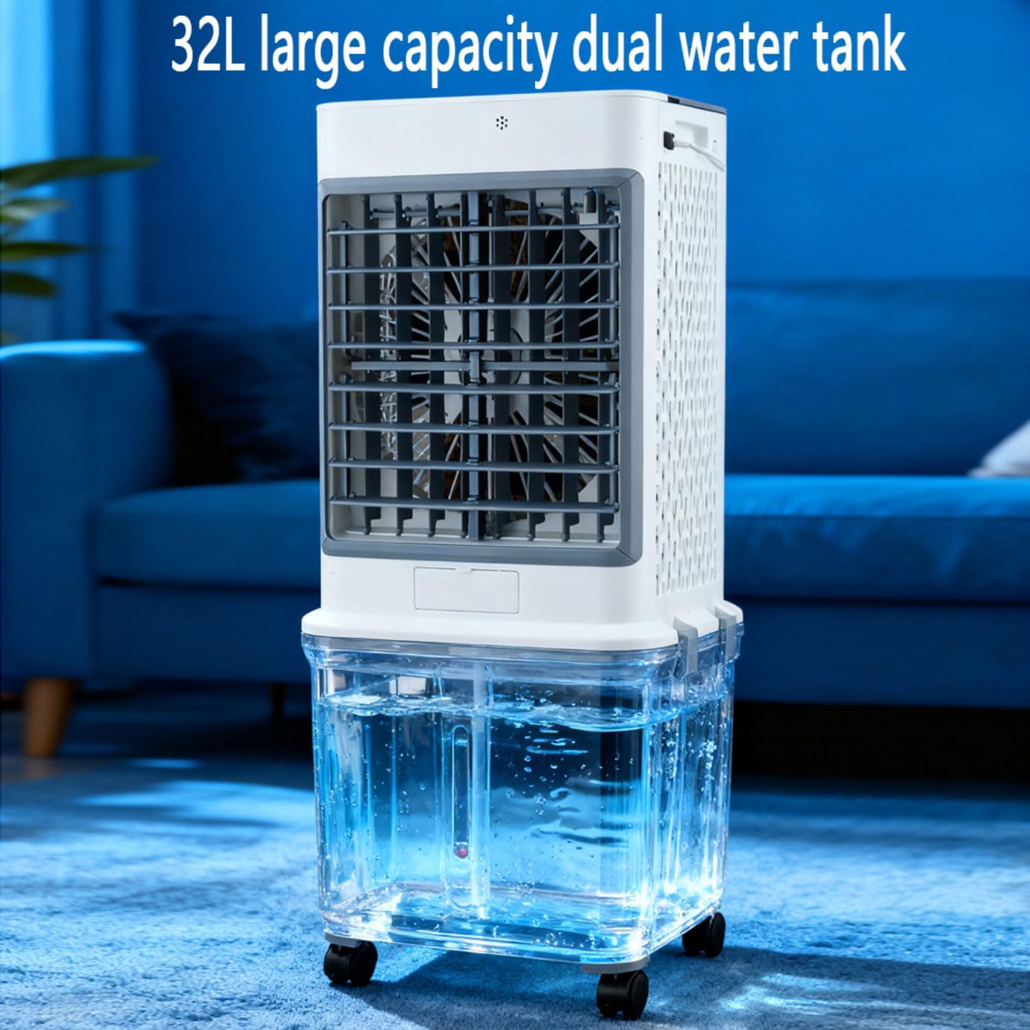 Aire acondicionado portátil silencioso de 32 litros, enfriador de aire portátil, ventilador humidificador, temporizador de 7 horas, 3 velocidades, control remoto, enfriador de aire para dormitorio y hogar.