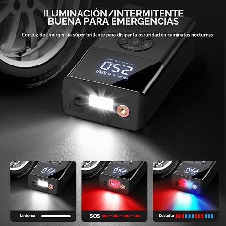 Arrancador de batería con compresor de aire, 8000 A y 180 PSI; arrancador portátil para baterías de coche (compatible con todos los motores de gasolina y diésel de hasta 12 L), cargador de 12 V con cables de arranque y luces LED de 4 modos.
