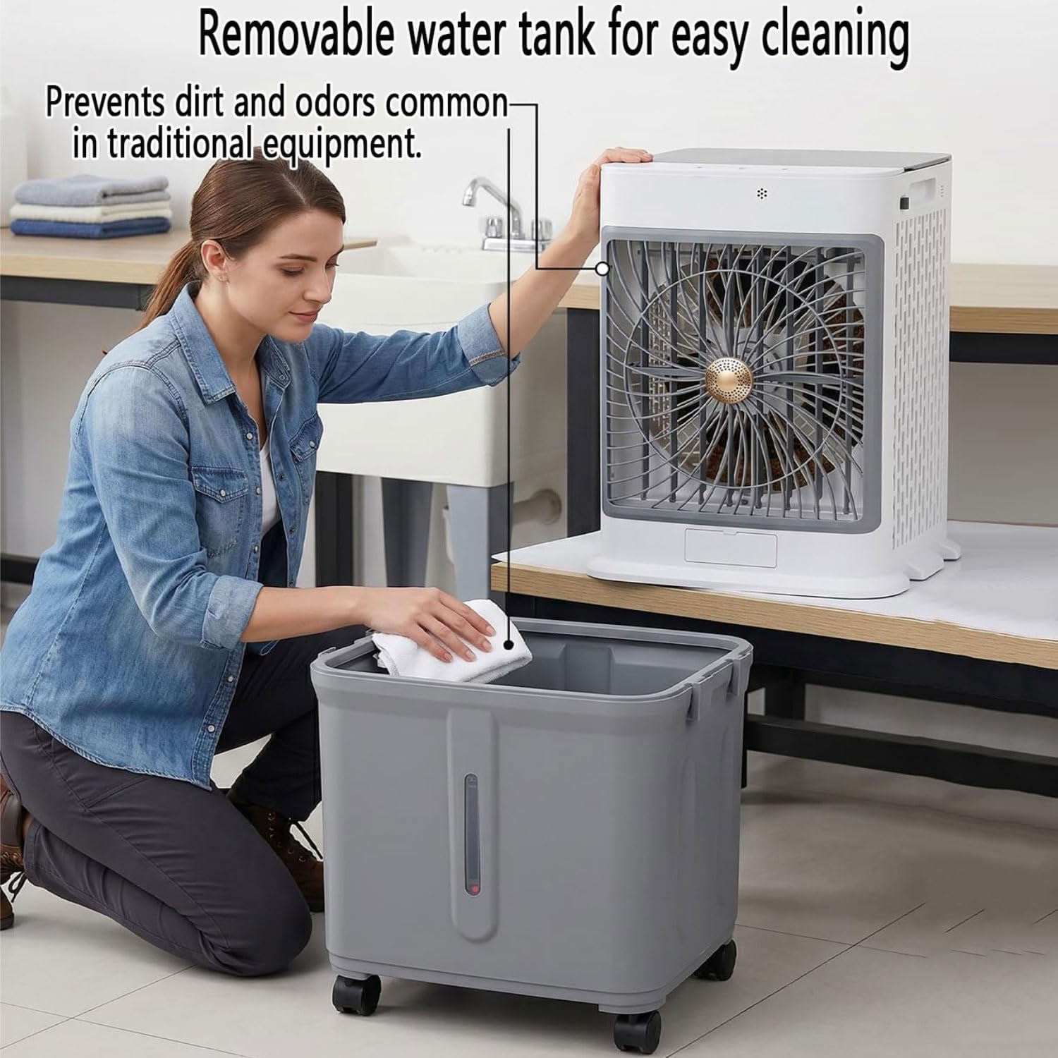 Aire acondicionado portátil silencioso de 32 litros, enfriador de aire portátil, ventilador humidificador, temporizador de 7 horas, 3 velocidades, control remoto, enfriador de aire para dormitorio y hogar.