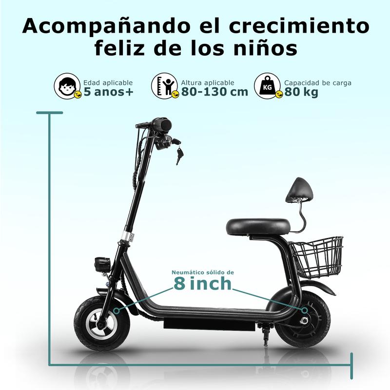 HONEY WHALE JL005 Scooter Eléctrico Infantil 18KM/H-350W-10KM-3.6AH-(MAX)Velocidad-Potencia-Autonomía-Capacidad de la Batería, Patin Eléctrico para Niños y Niñas con Asiento, Altavoz Bluetooth HONEYWHALE