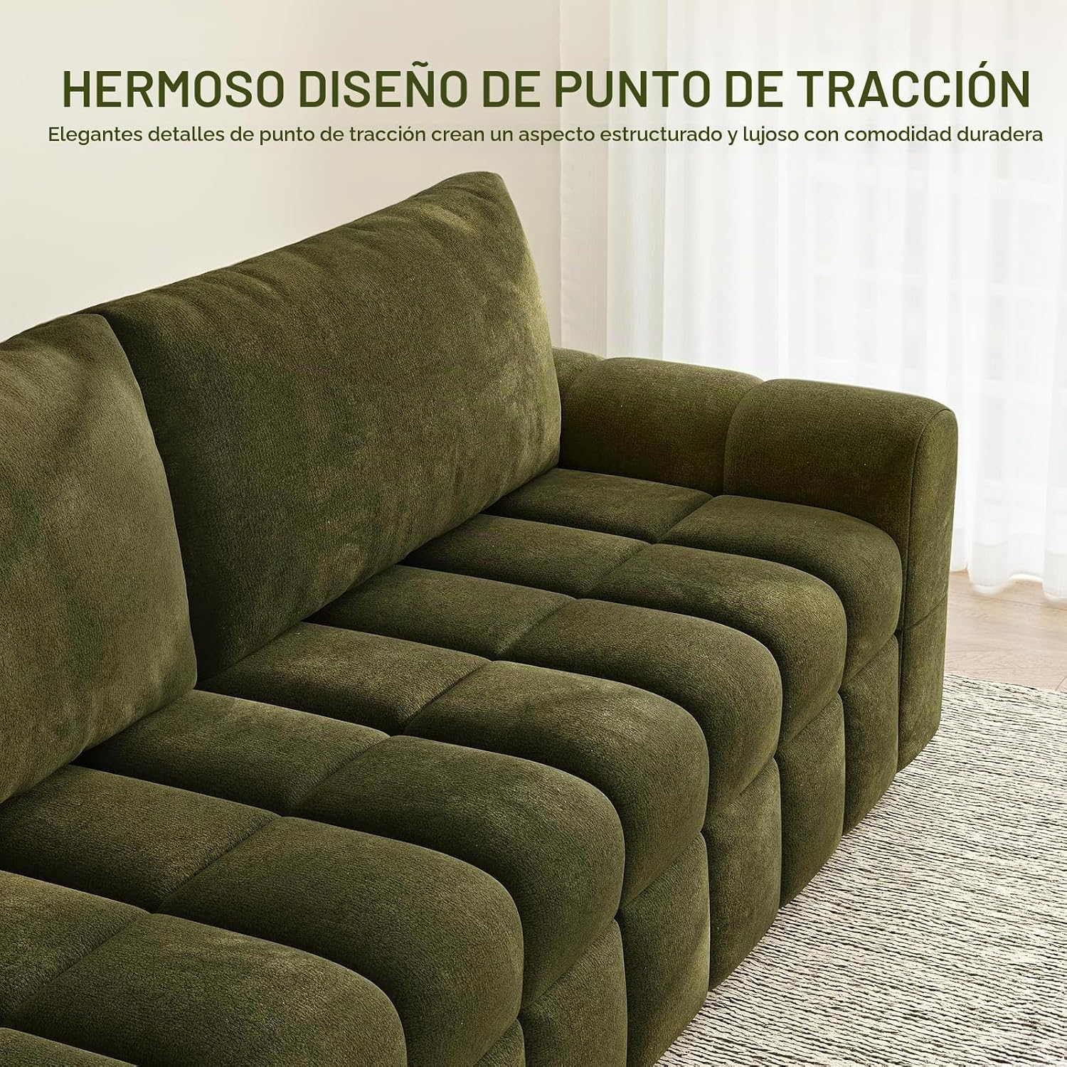 ONBRILL Sofá biplaza de 82 pulgadas, moderno sofá de felpilla para sala de estar, cojín de asiento de punto de tiro, fácil montaje, cómodo asiento de dos plazas para espacios pequeños, dormitorio, apartamento, verde