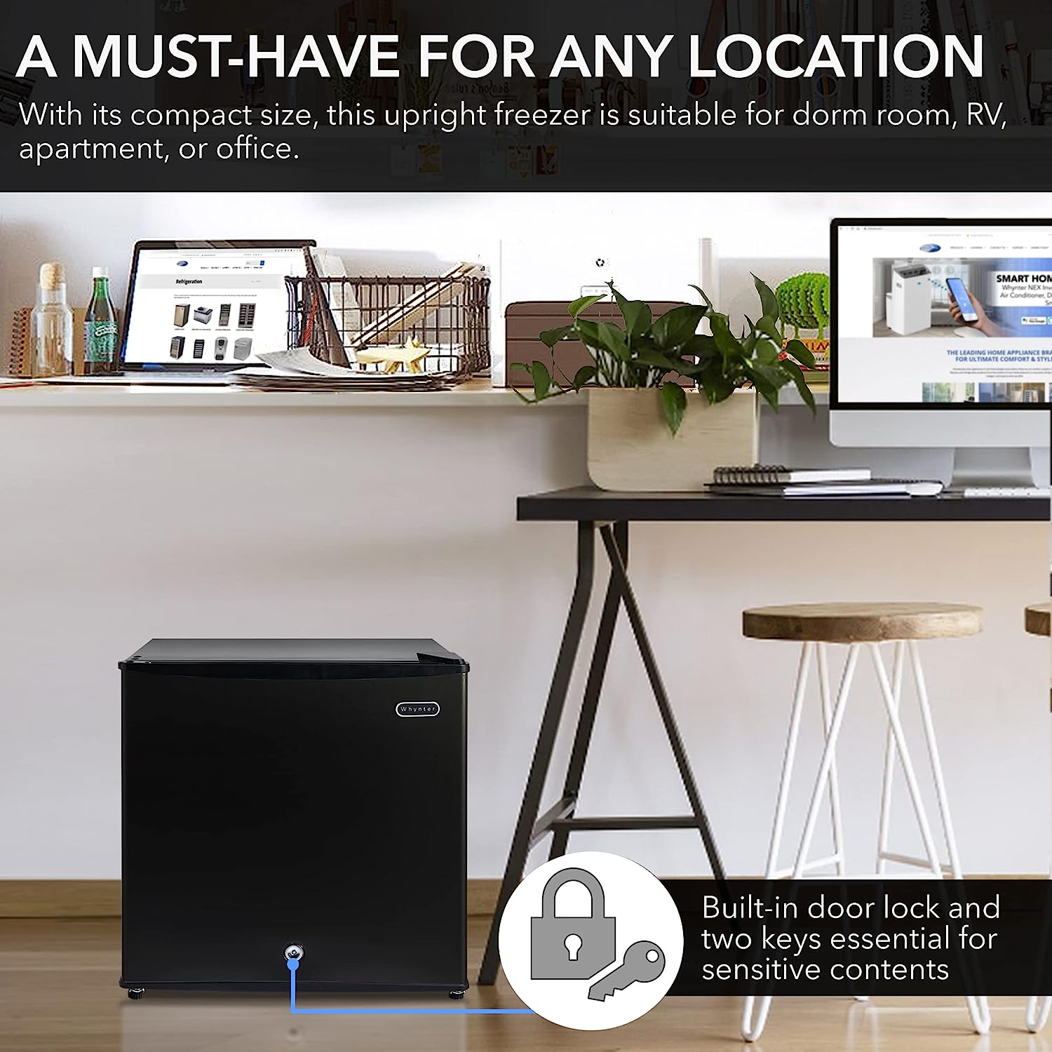 Whynter CUF-110B Energy Star Congelador vertical de 1.1 pies cúbicos con cerradura, negro