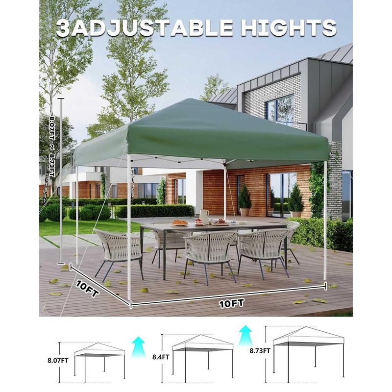 Carpa plegable pop-up 3x3 m (10x10 ft) con montaje rápido por botón - 3 alturas ajustables - 4 sacos de arena + pared lateral + bolsa con ruedas, Blanco/Azul/Verde