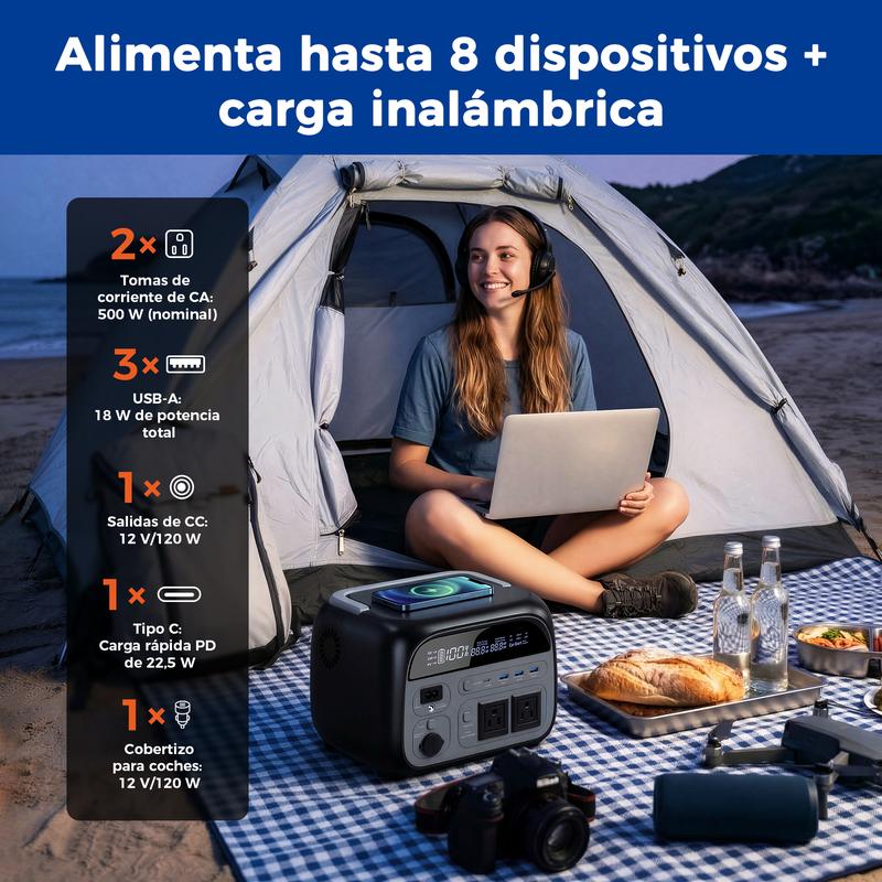 CTOLITY AP400 Generador Solar Portátil 346Wh 500W Batería LiFePO4 150W Carga Rápida Inalámbrica 4000+ Ciclos UPS Instantáneo para Cortes de Luz Emergencias Respaldo de Energía Camping Viajes Hogar Exterior Generador Eléctrico Portátil Batería de Respaldo