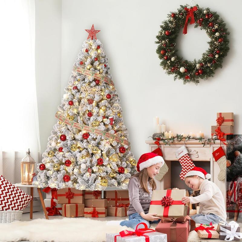 Árbol de Navidad artificial preiluminado de 2,28 m (7,5 pies), pino navideño con 450 LED blancos cálidos, 1050 puntas de ramas, árbol de Navidad de PVC puro con soporte de metal, fácil montaje - Decoración navideña para interiores, hogar, oficina, fiestas