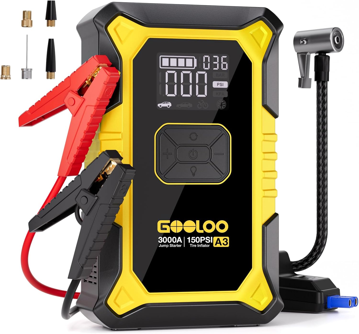 Arrancador portátil GOOLOO A3 de 12 V y 3000 A con compresor de aire