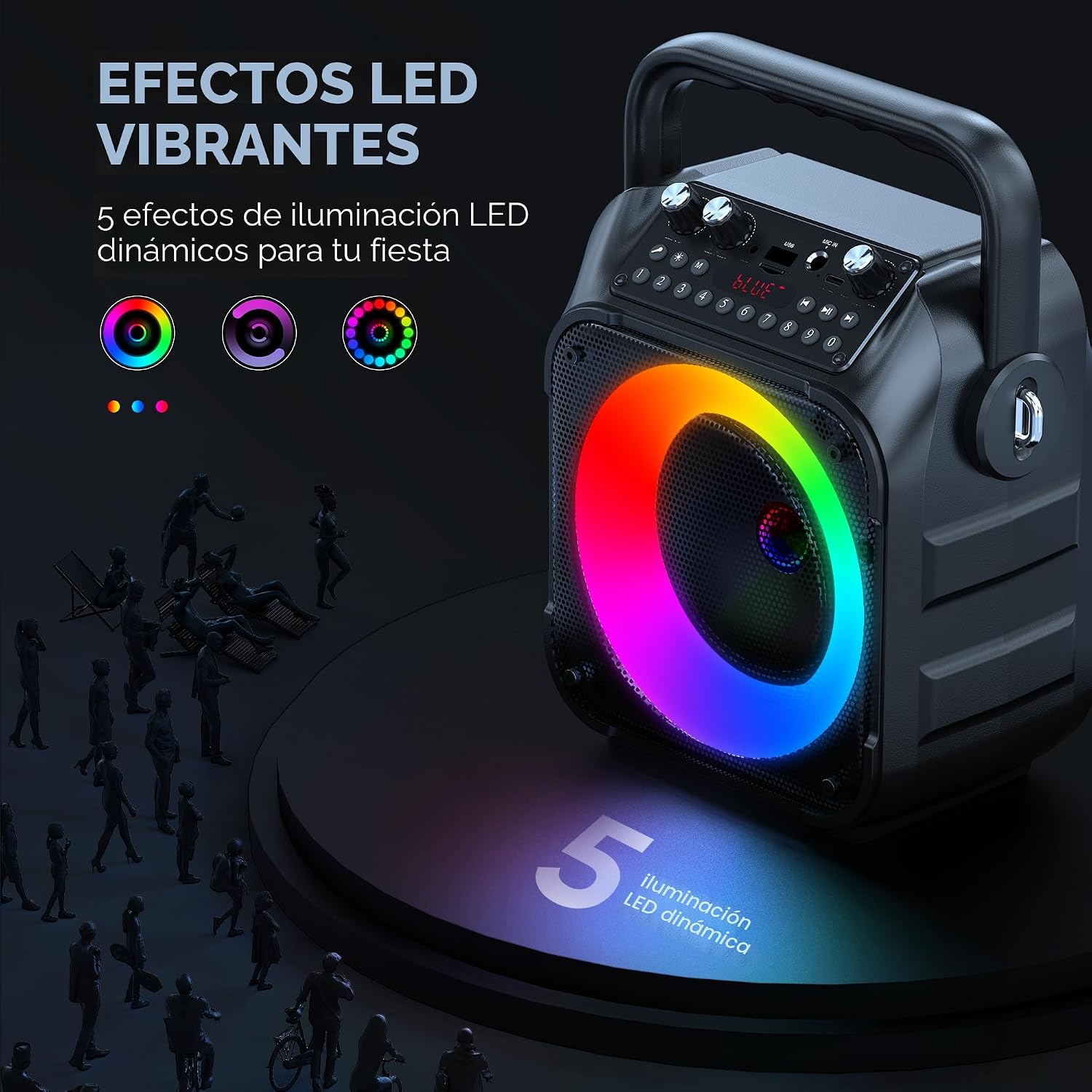 Máquina de karaoke, altavoz Bluetooth portátil con 2 micrófonos inalámbricos para adultos y niños con luces, micrófono de karaoke con sistema PA compatible con USB/TF/FM/AUX para paquetes de sistema