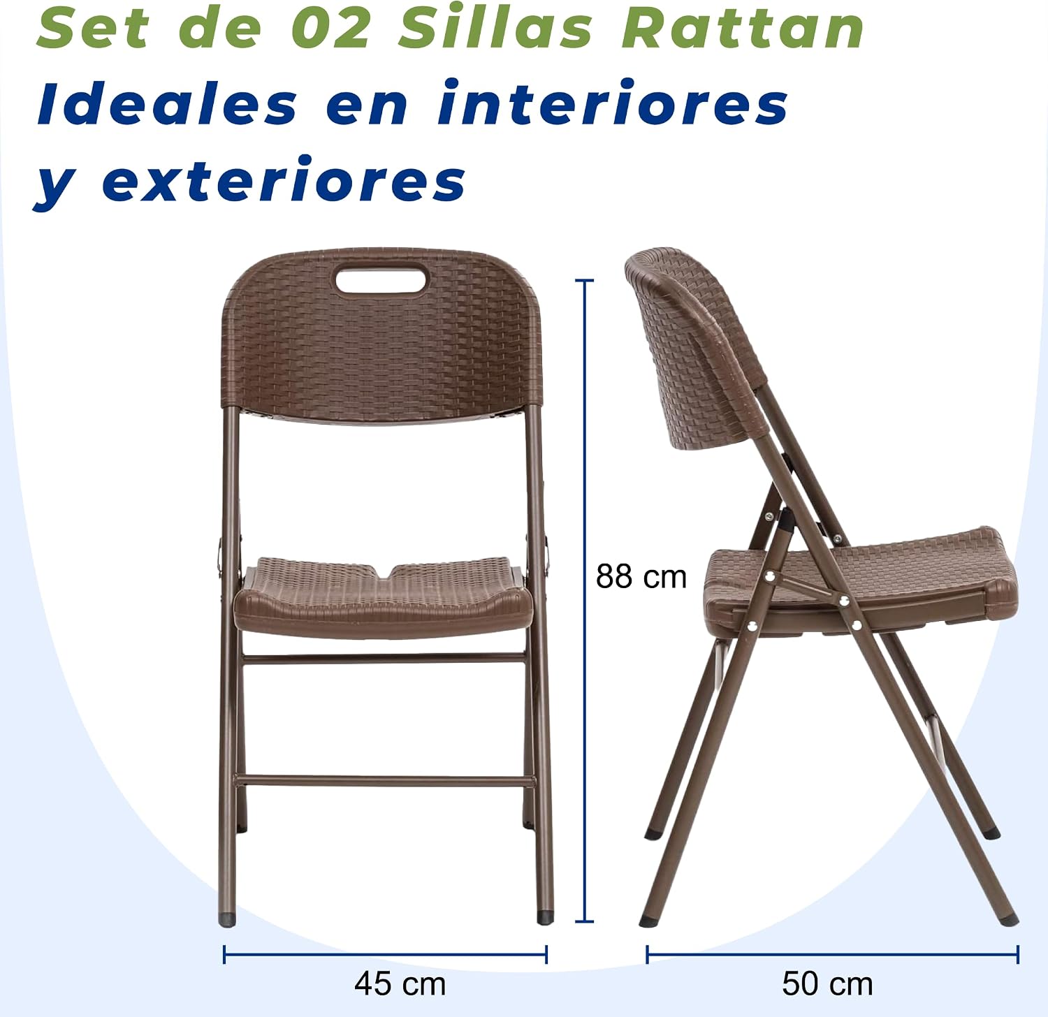 BREEZEE Set de 2 Sillas Plegables Estilo Rattan, Diseño Portatil, Ideal en Interior y Exterior, Silla para Jardín, Oficina, Camping o Playa, Material de Alta Calidad