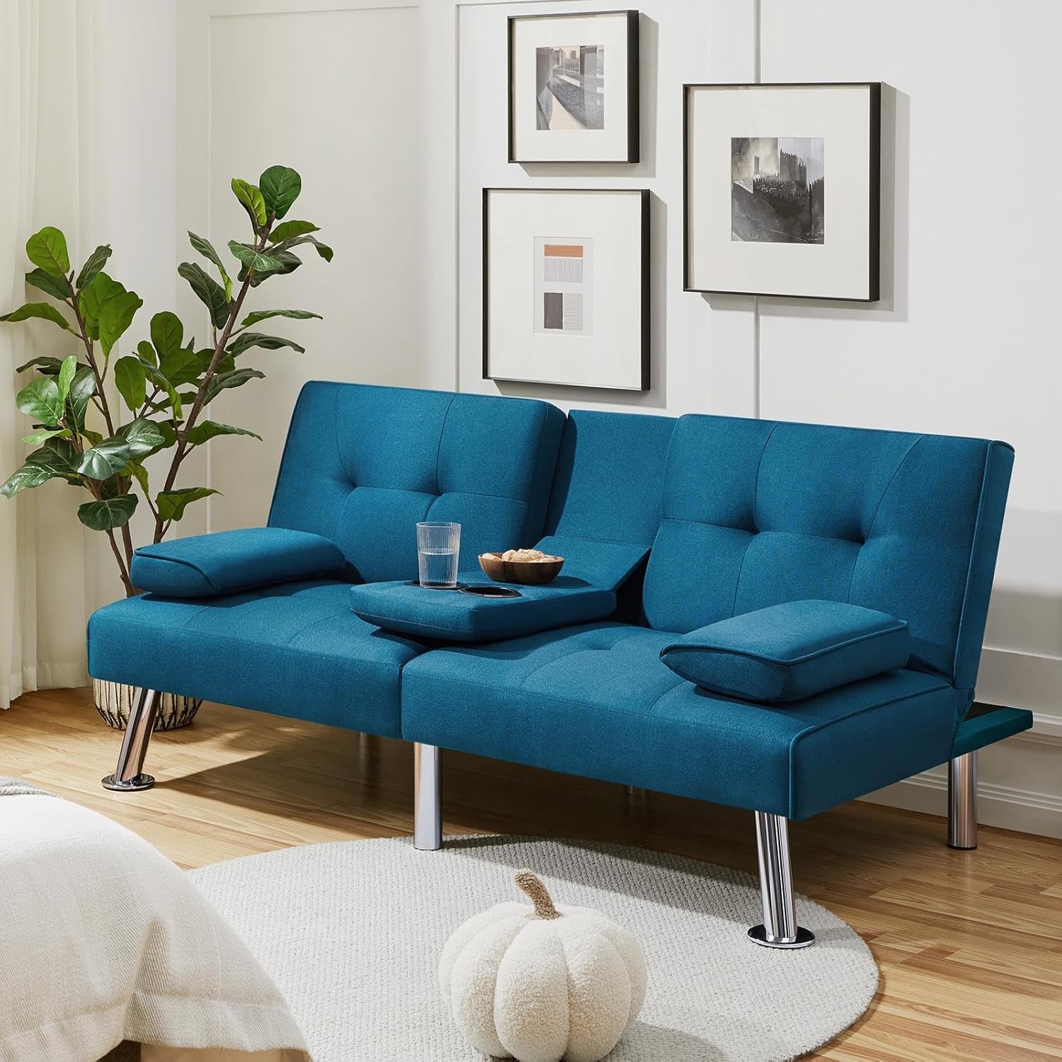Yaheetech - Sofá Cama Convertible Ajustable, Moderno sillón reclinable de Piel sintética Reversible, sofá Cama Plegable, reposabrazos extraíbles, portavasos, 3 ángulos, Capacidad de 700 Libras, Color