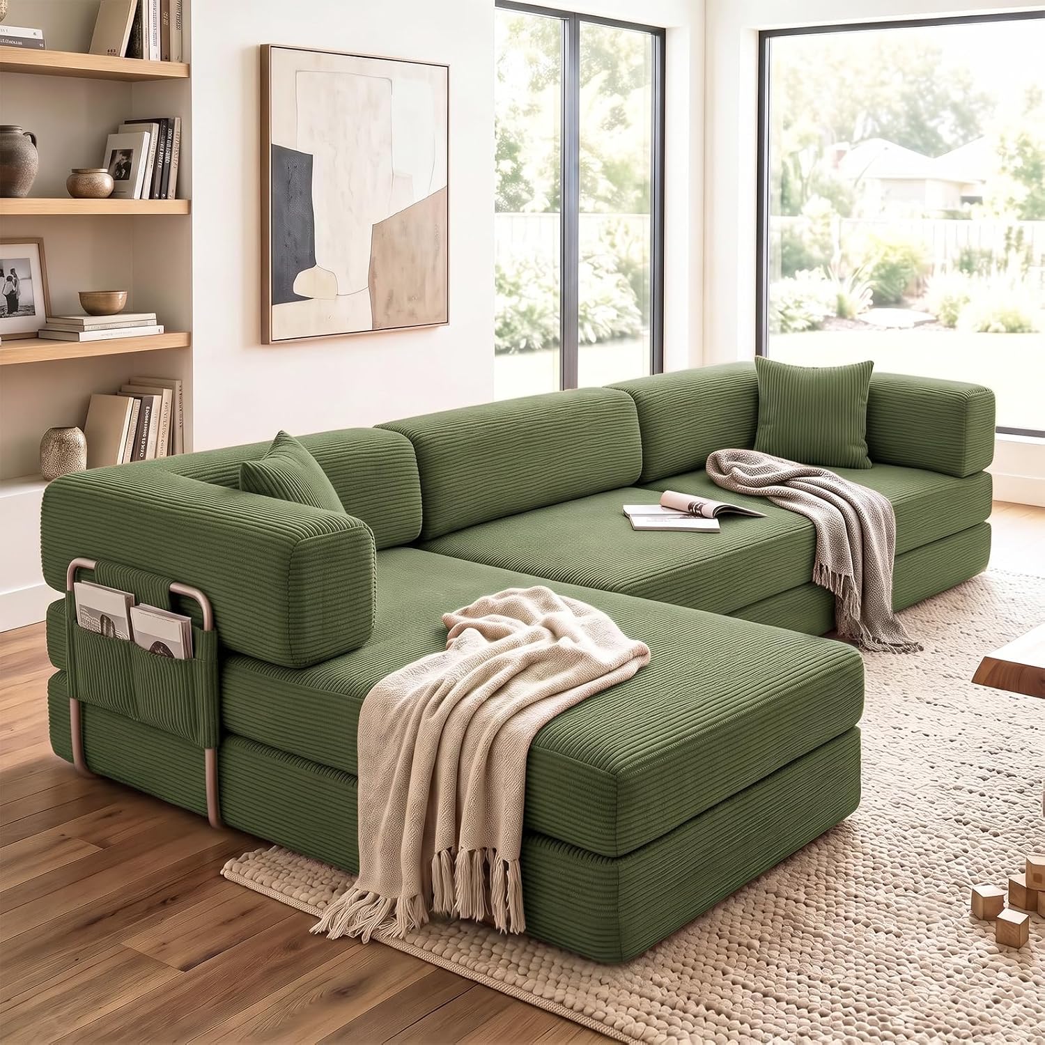 Sofá cama doble tapizado, plegable y convertible, ideal para espacios pequeños como apartamentos, residencias estudiantiles o salas de estar pequeñas. Puede utilizarse para relajarse, leer o tomar una siesta.