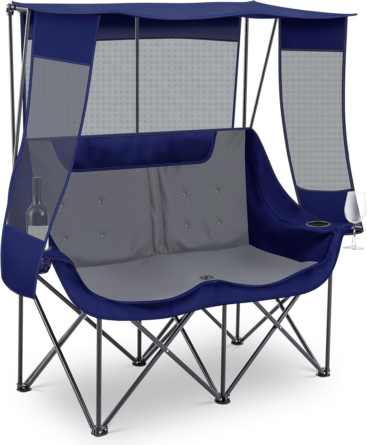 Teenyyou - Silla doble para acampar con dosel, silla resistente, color rojo y gris