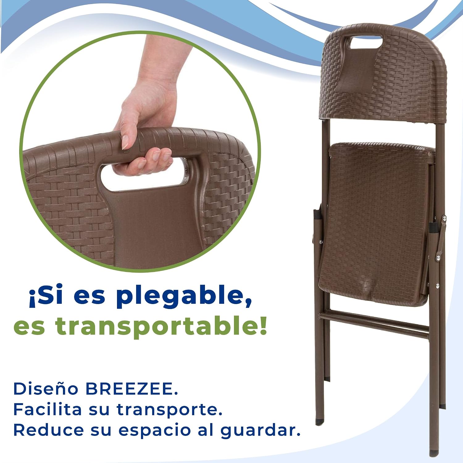 BREEZEE Set de 2 Sillas Plegables Estilo Rattan, Diseño Portatil, Ideal en Interior y Exterior, Silla para Jardín, Oficina, Camping o Playa, Material de Alta Calidad