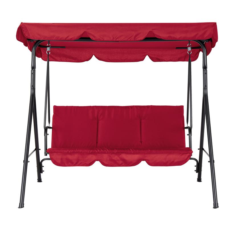 Columpio de jardín para 3 personas – Estructura de acero resistente – Cojines gruesos – Dosel ajustable – Ideal para patio, terraza, porche o piscina – Negro
