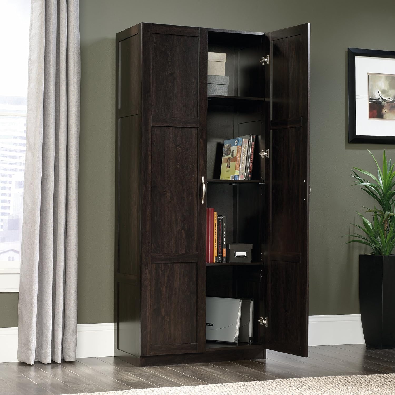 Sauder - Armarios de Almacenamiento Diversos para despensa, Longitud: 75,2 cm x Ancho: 40,9 cm x Alto: 180,6 cm, Acabado de Roble Highland