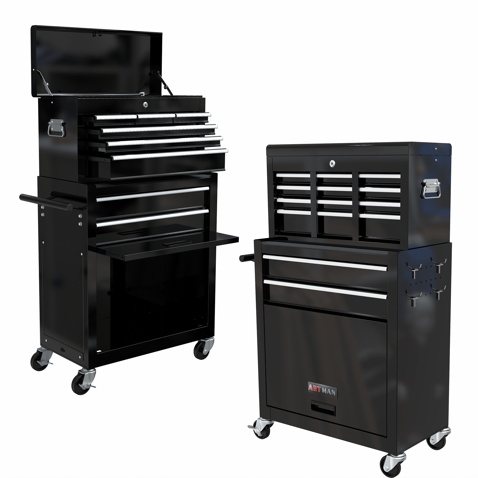Seizeen Caja de herramientas y gabinete 2 en 1, organizador de caja de herramientas con ruedas de 8 cajones de gran capacidad, con ruedas, con cerradura, negro ----- Guantes