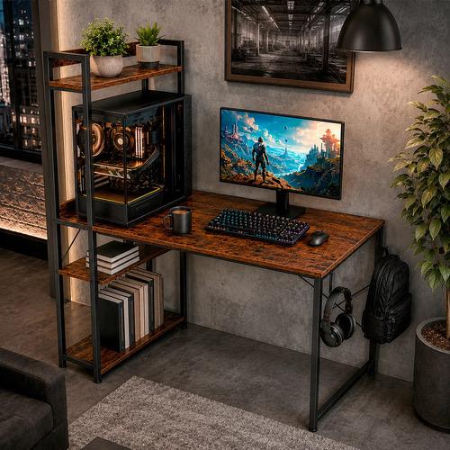 Houzer Escritorio de Oficina Metálico Gamer 120x60x140 cm | 2 Contactos Tomacorriente USB y USB-C | Soporta 160 kg | Ideal para Home Office y Estudio
