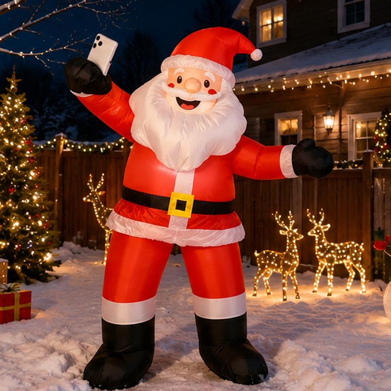 Papá Noel Inflable 2.1M, Diseño Selfie con Luces LED, Decoración Navideña Grande para Jardín, Exterior y Centro Comercial