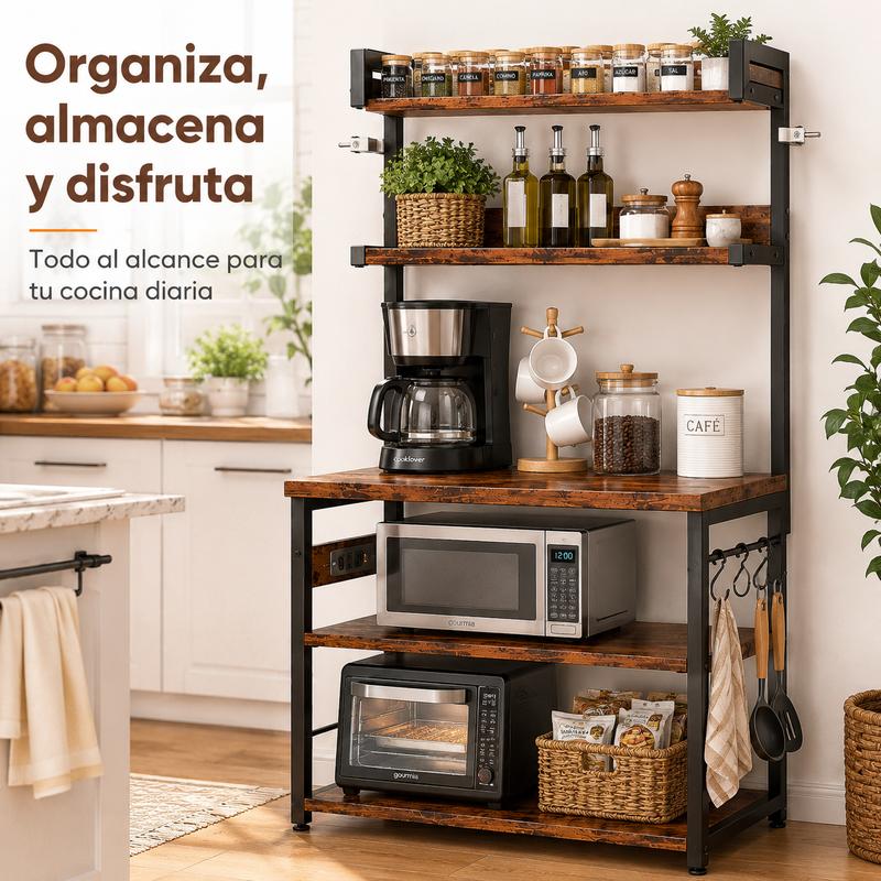 Estante Organizador Para Cocina De 5 Niveles Con Enchufes Estante De Microondas, Mueble para Microondas , Estante Para Cocina De 5 Niveles, Organizador de Cocina Con Enchufes , Mueble Multiusos de Cocina con 3 Ganchos