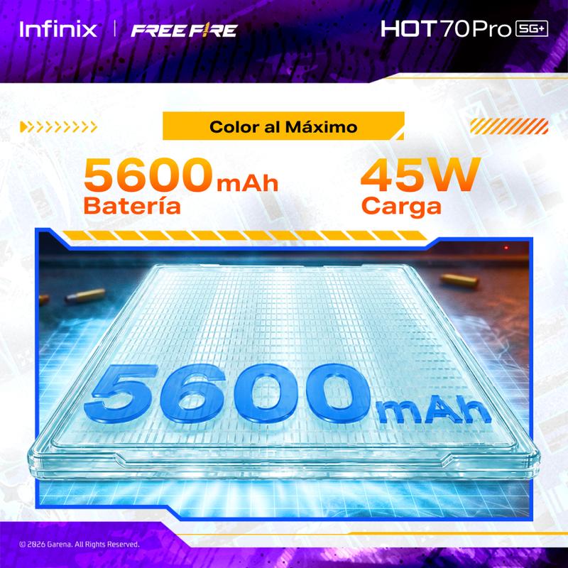 INFINIX HOT 70 Pro 5G Edición Free Fire TikTok Exclusiva | 8GB+256GB | Incluye Caja de Regalo | MediaTek Dimensity 7100, IPS LCD, 45W, NFC | Negro