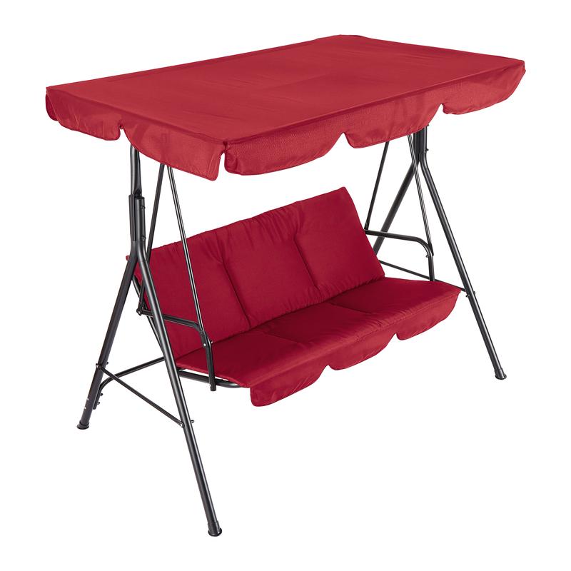 Columpio de jardín para 3 personas – Estructura de acero resistente – Cojines gruesos – Dosel ajustable – Ideal para patio, terraza, porche o piscina – Negro