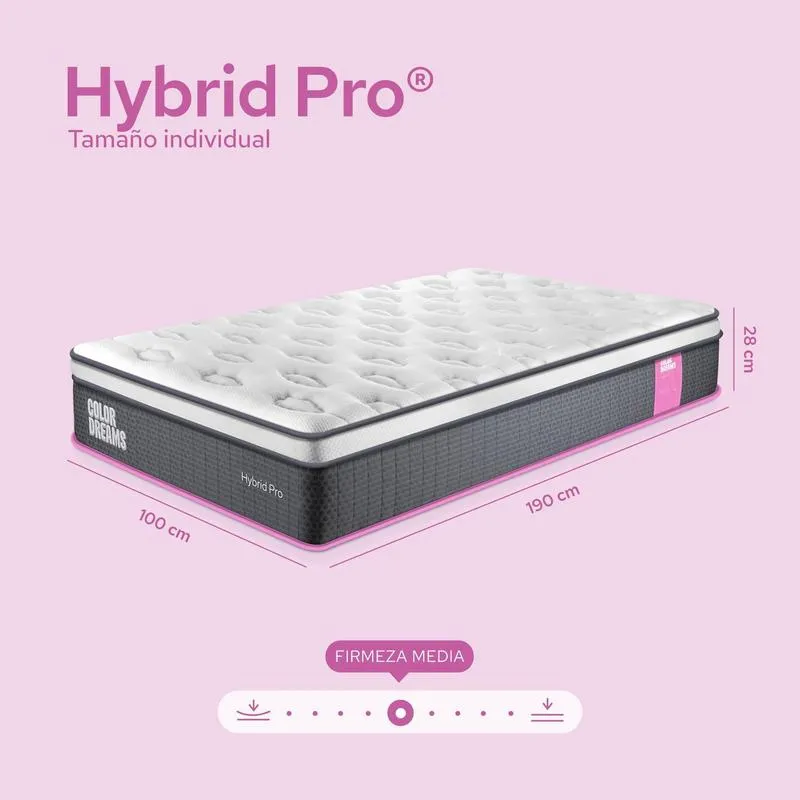 Colchón Color Dreams Pro Hybrid con Eurotop | Híbrido | 28cm | Eurotop + Pocket Coils + Memory Foam