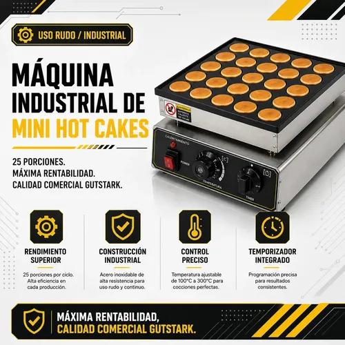 Maquina Electrica para Mini Hotcakes Gutstark 25 Piezas | Parrilla Antiadherente con Temporizador y Control de Temperatura | Ideal para Negocio Cafeteria y Casa | Acero Inoxidable 900W Mini Pancakes