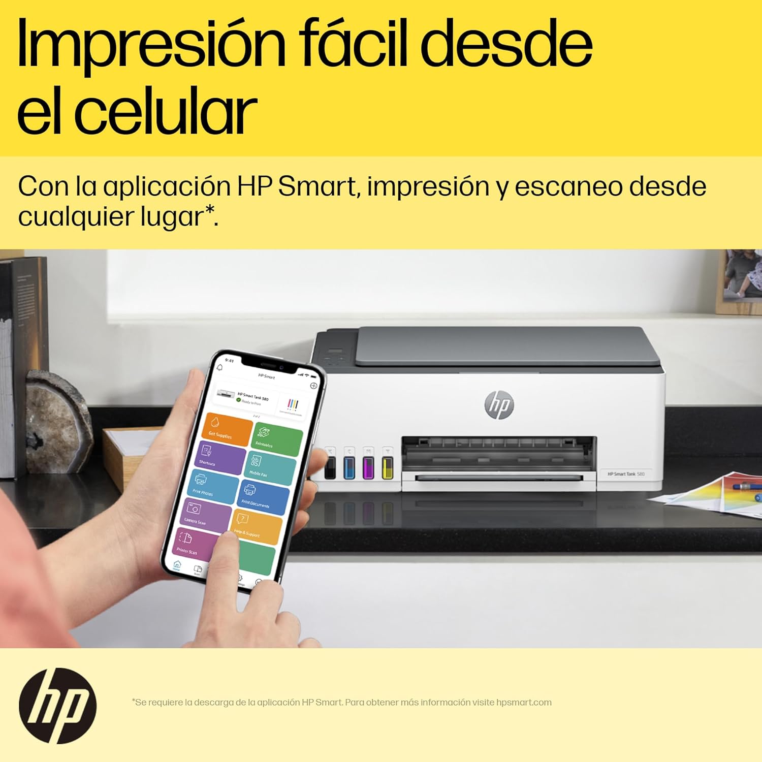 HP Impresora Multifuncional Smart Tank 580, Tinta Continua, Color, Wi-Fi, Dúplex (Doble Cara) Manual, Impresión Desde Smart App, 2 años de Garantía (1F3Y2A)