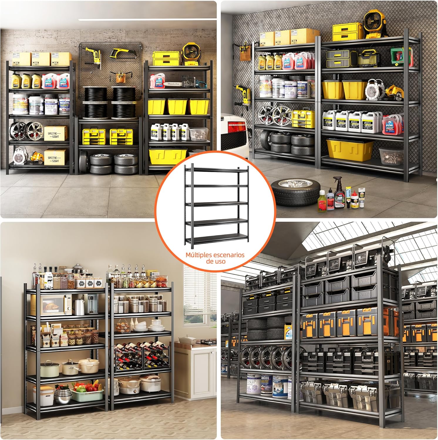 NETEL Anaquel Metalico 5 Niveles, Estantería de Garaje, Estanteria Metalica, Estante de Acero para Cargar Pesadas, Estantería Multifuncional Desmontable, 90 W x 40 D x 183 H cm, Negro