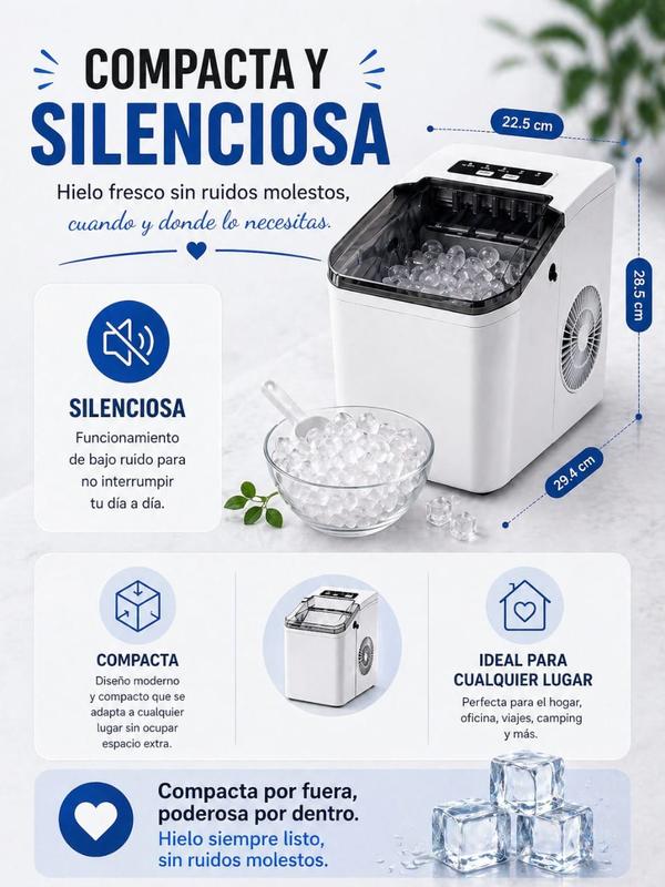 Máquina de Hielo Portátil Automática | Hielo en Minutos, Compacta y Silenciosa con 2 Tamaños de Cubo