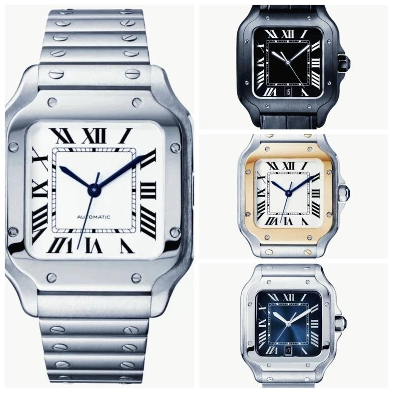 MEGIR Reloj mecánico automático cuadrado, esfera blanco y negro, caja y correa acero inoxidable 904L, cristal zafiro, reloj totalmente mecánico para hombre