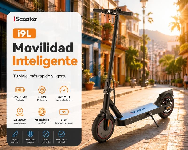 Patinete Eléctrico i9L: 350W de potencia, batería 36V 7.5Ah, neumáticos de 8.5" y App integrada. ¡Todo lo que necesitas!