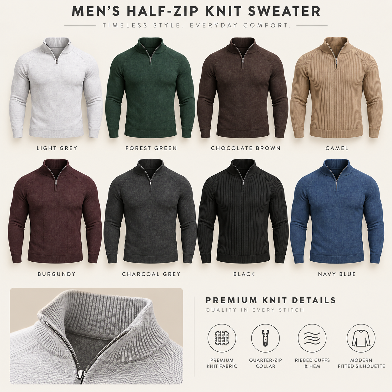 Men’s Tailored Half-Zip Merino Knit Sweater