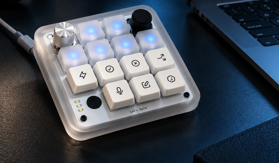 AI Micro on a desk beside a laptop