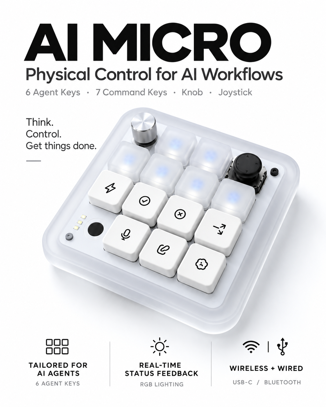 AI Micro (13 Keys + Rotary Dial) — Physical Control for AI Workflows