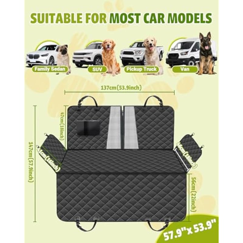 Dog Rear Seat Cover 600D Oxford Waterproof Scratch Resistant Hammock with Mesh