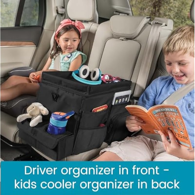 Car Passenger Seat Organizer with Insulated Compartment and Cup Holders