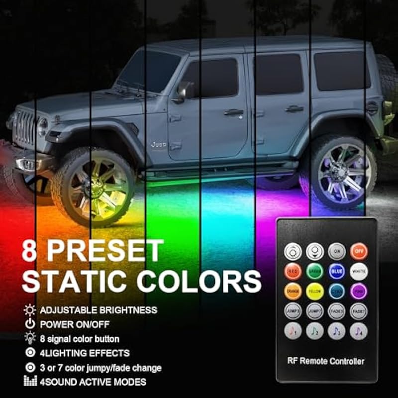 Smart RGB Underglow Lighting System with Bluetooth App RF Remote Music