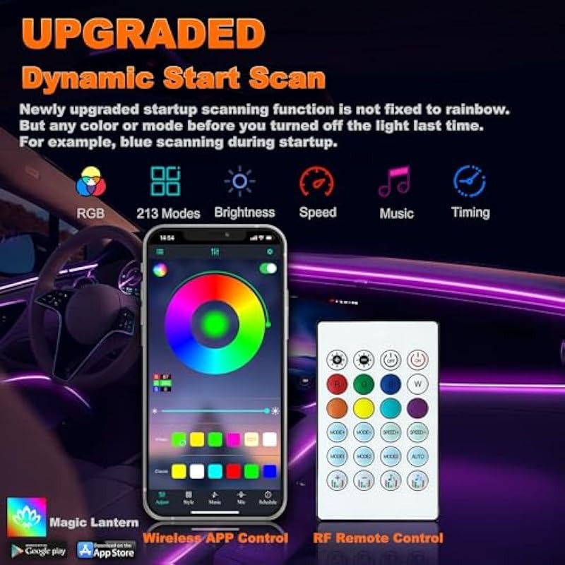 RGB LED Interior Strip Lights – 16M Colors, 213 Modes, App + Remote