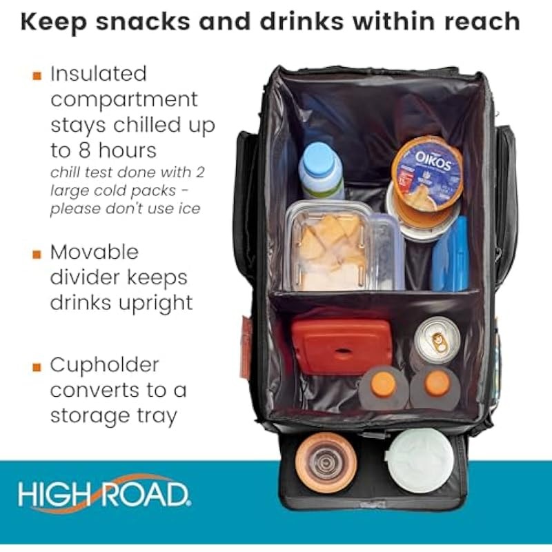 Car Passenger Seat Organizer with Insulated Compartment and Cup Holders