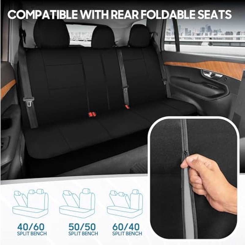 Universal Seat Covers Set Black – Front Rear Bench Headrest Covers 