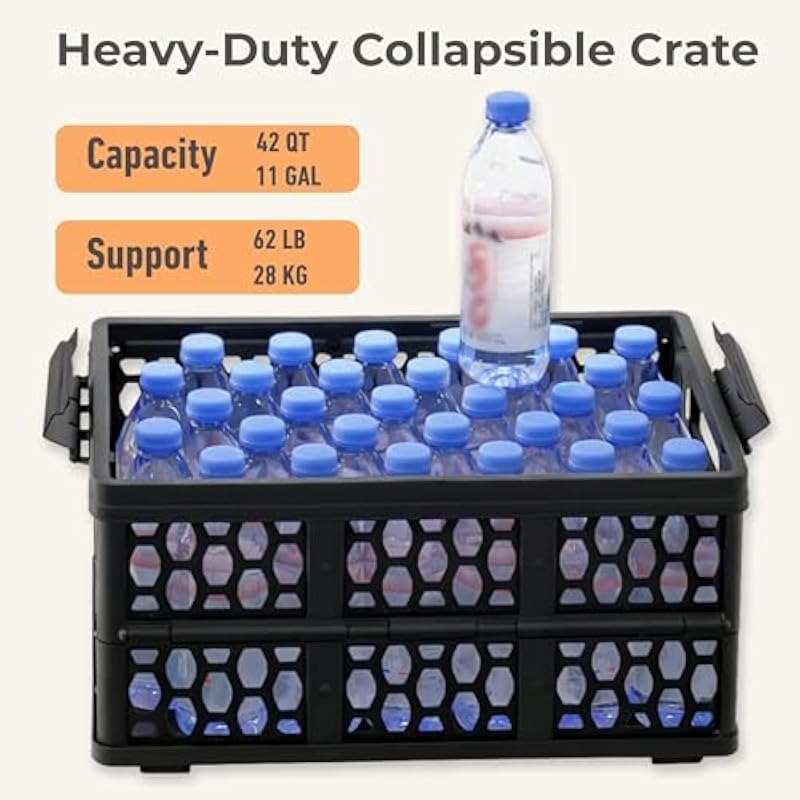 Trunk Organizer Foldable Waterproof Plastic Crate with Lid 40L Capacity