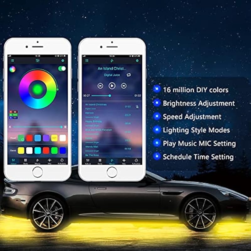 Smart RGB Underglow Lighting System with Bluetooth App RF Remote Music