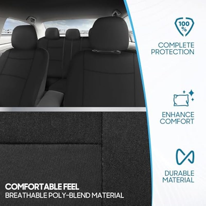 Universal Seat Covers Set Black – Front Rear Bench Headrest Covers 