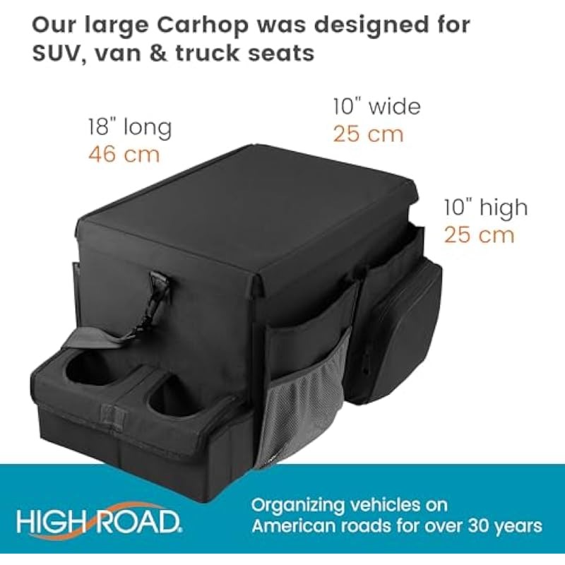 Car Passenger Seat Organizer with Insulated Compartment and Cup Holders