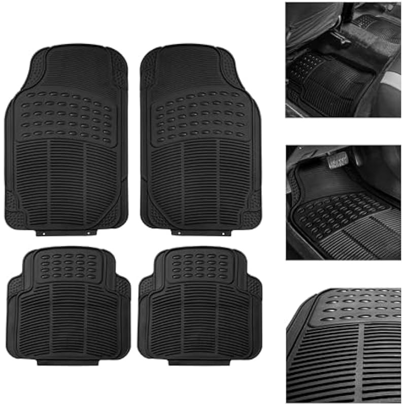 All-Weather Rubber Floor Mats – Universal Trim-to-Fit Set for Cars SUVs Trucks
