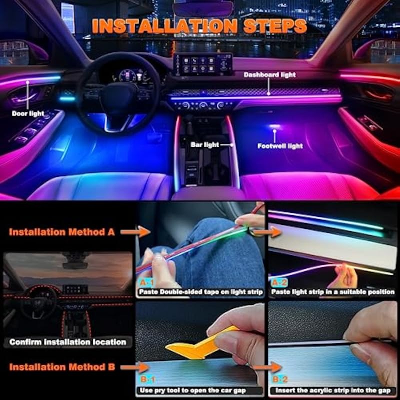 RGB LED Interior Strip Lights – 16M Colors, 213 Modes, App + Remote